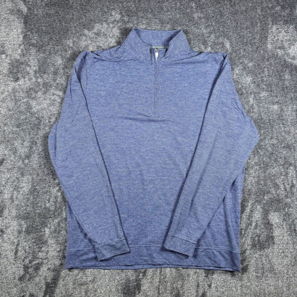 Johnnie-O Mens XL Blue Micro Stripe Quarter Zip Performance Pullover Sweater